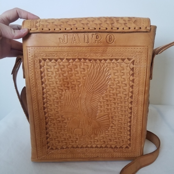 LARGE Vintage Mexican Tooled Leather Bag Crossbody Bag Great Condition S… - Picture 5 of 9